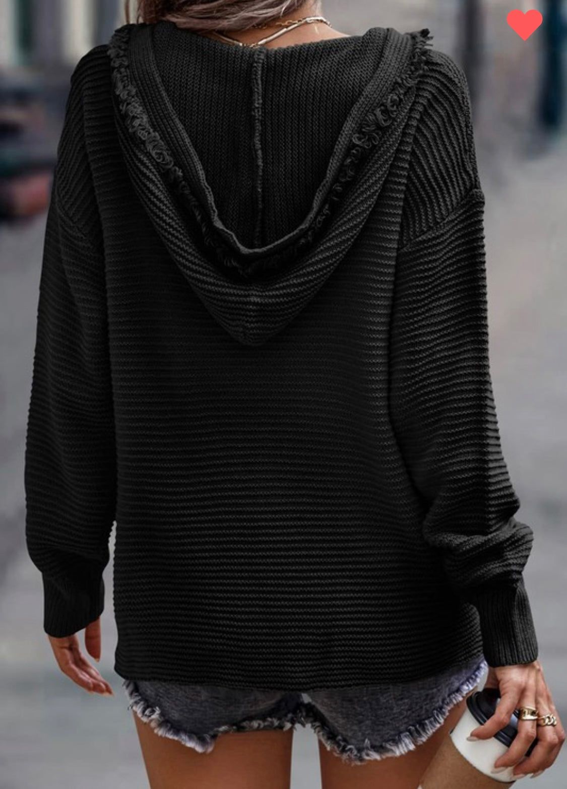 Hooded ribbed knit sweater